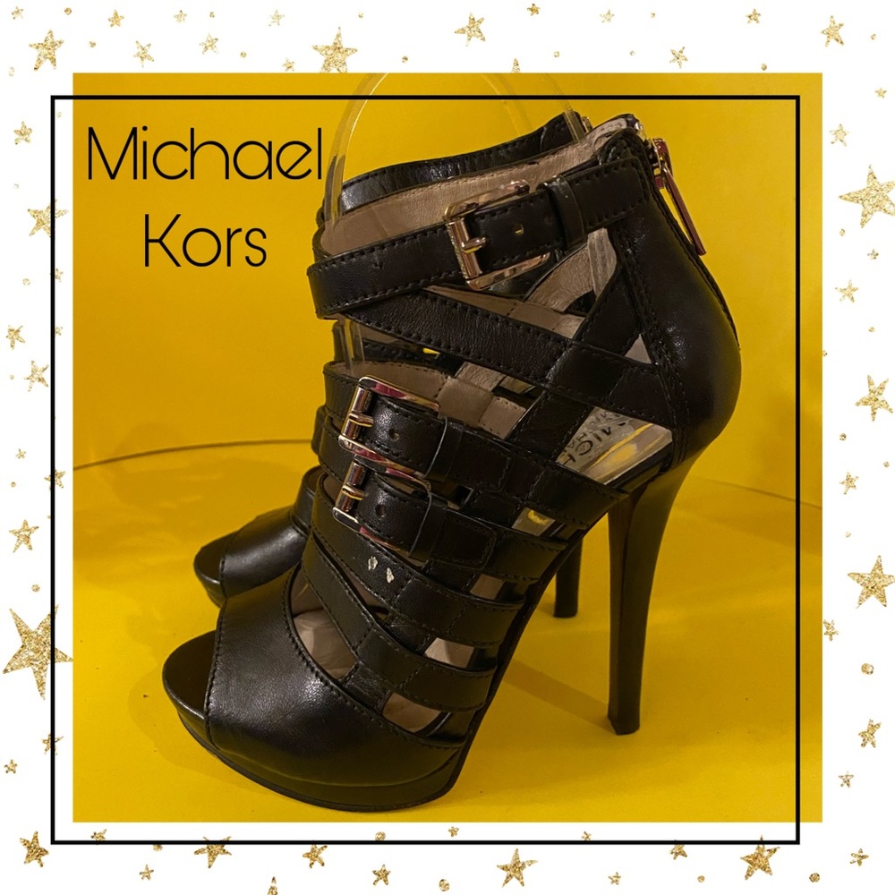 Michael Kors Black Leather Strappy Heels 5.5